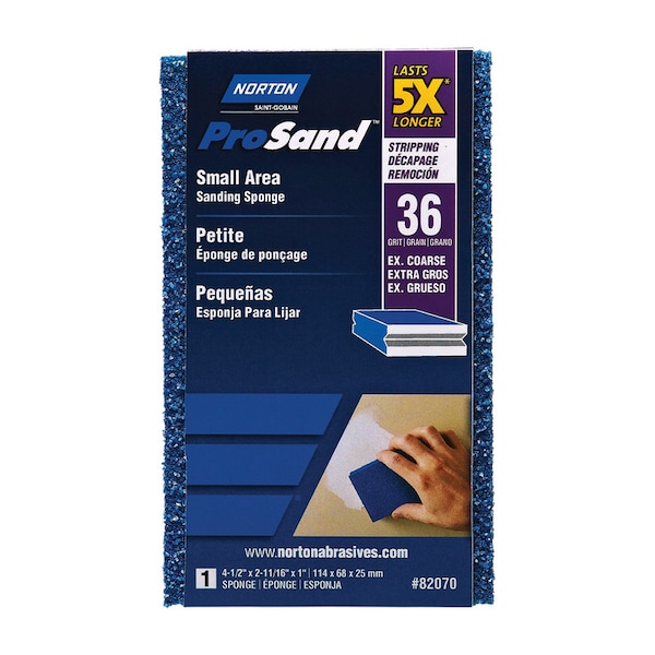 Norton Abrasives Norton ProSand 4.5 in. L X 2.69 in. W X 1 in. 36 Grit Extra Coarse Small Area Sanding Sponge 07660782070 - main
